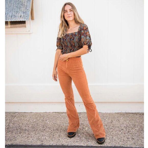 NWT Free People Back on Top Floral Square Neck Puff Sleeve Earthy Cropped XS - Picture 15 of 15